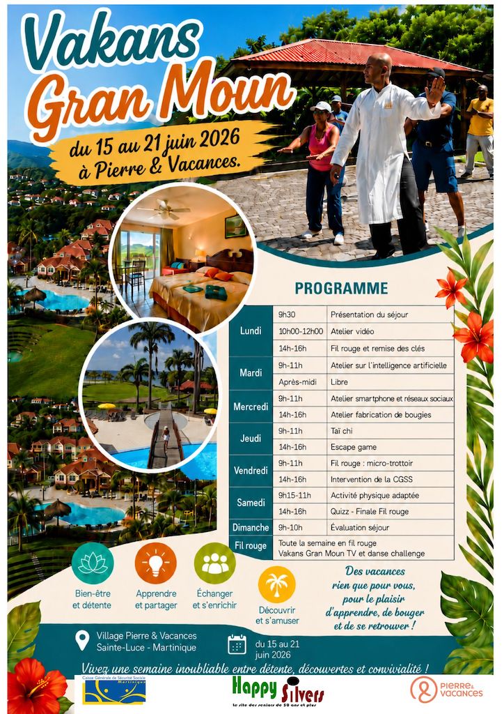 Programme Vakans Gran Moun du 15 au 21 juin 2026